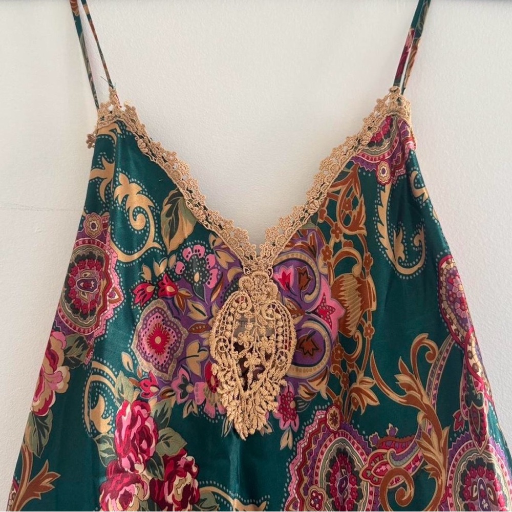 Floral Lace-Trim Midi Dress in Teal